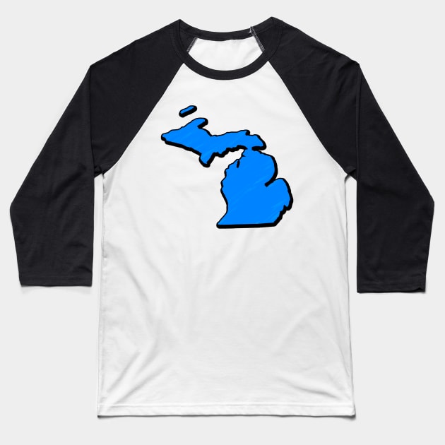 Bright Blue Michigan Outline Baseball T-Shirt by Mookle